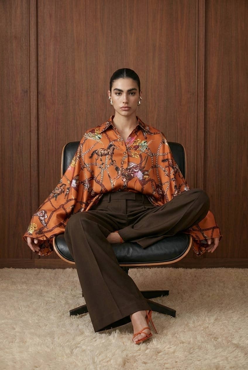 Copper Equestrian Draped Blouse
