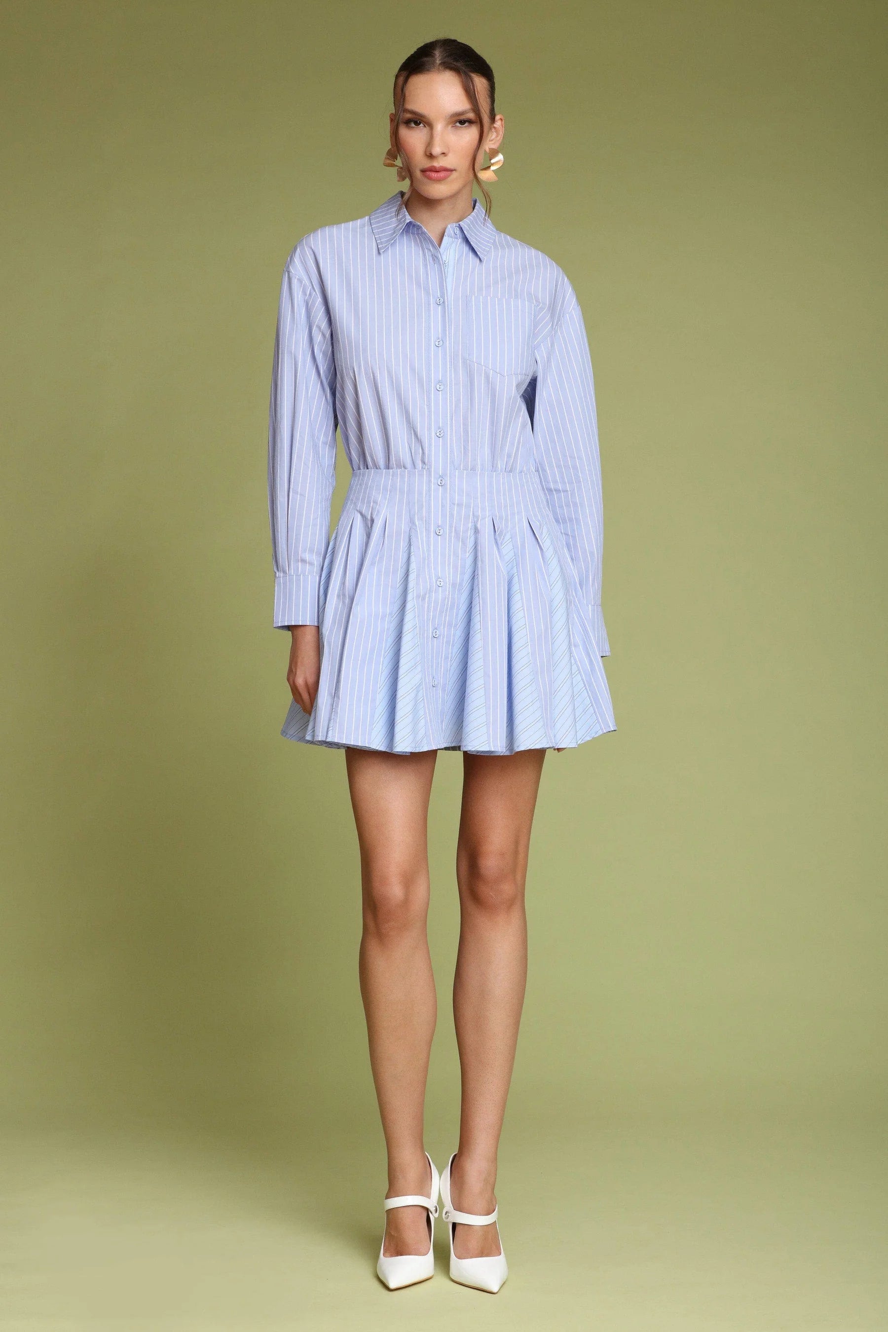 Striped Cotton Mini Shirt Dress