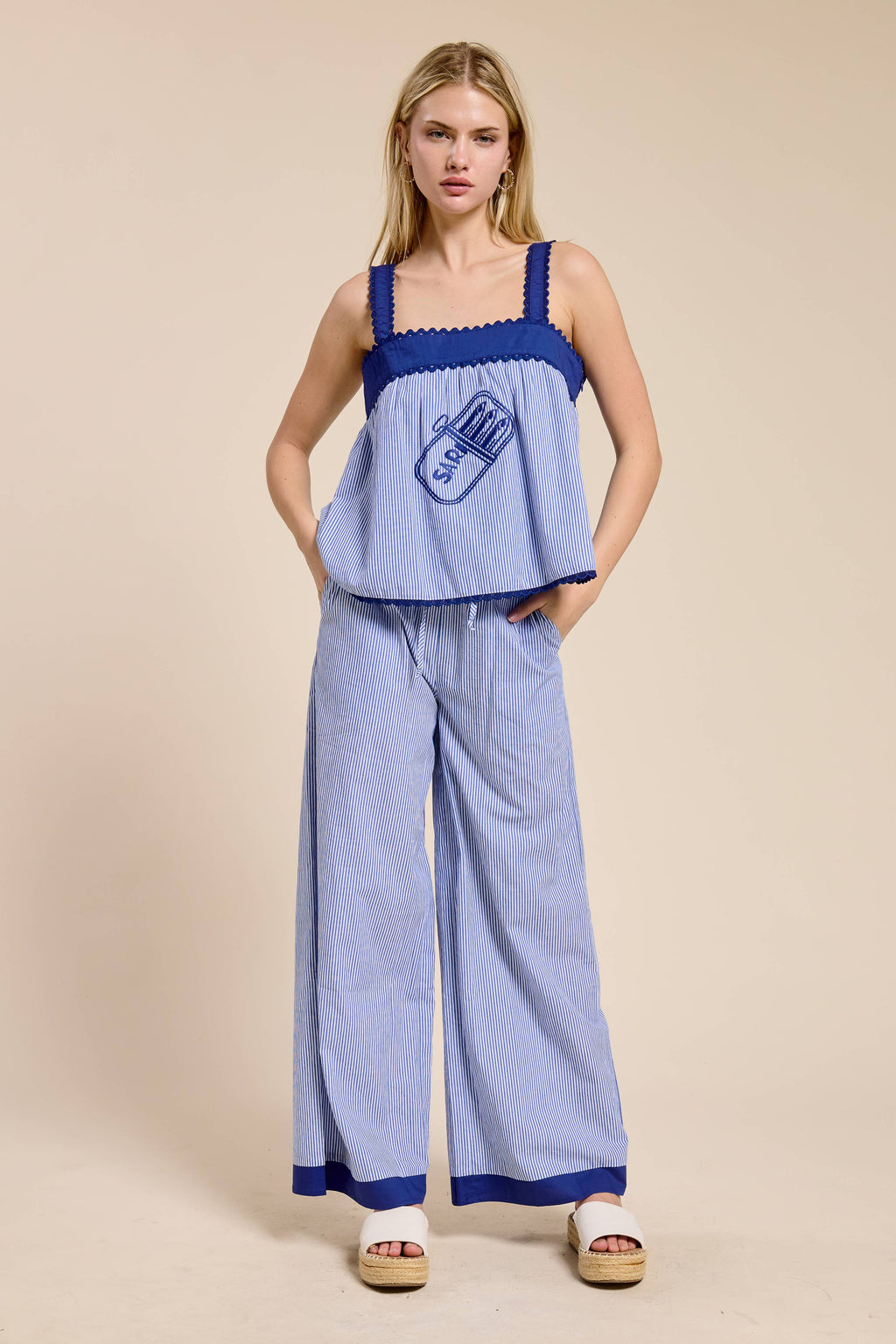 Cote Bleue Embroidered Stripe Tank Top