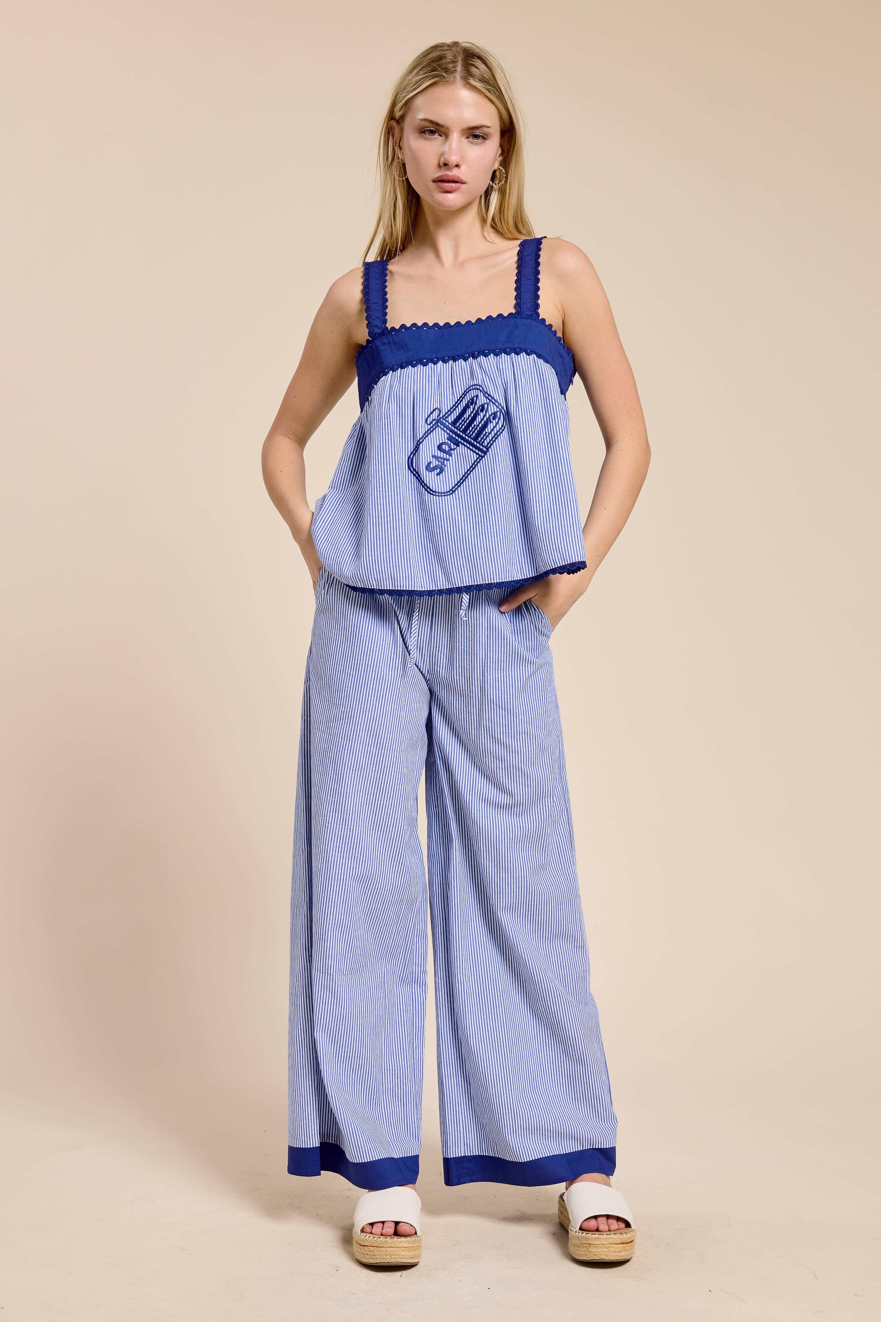Cote Bleue Embroidered Stripe Tank Top