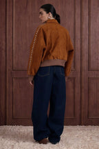Studded Suede Bomber Jacket