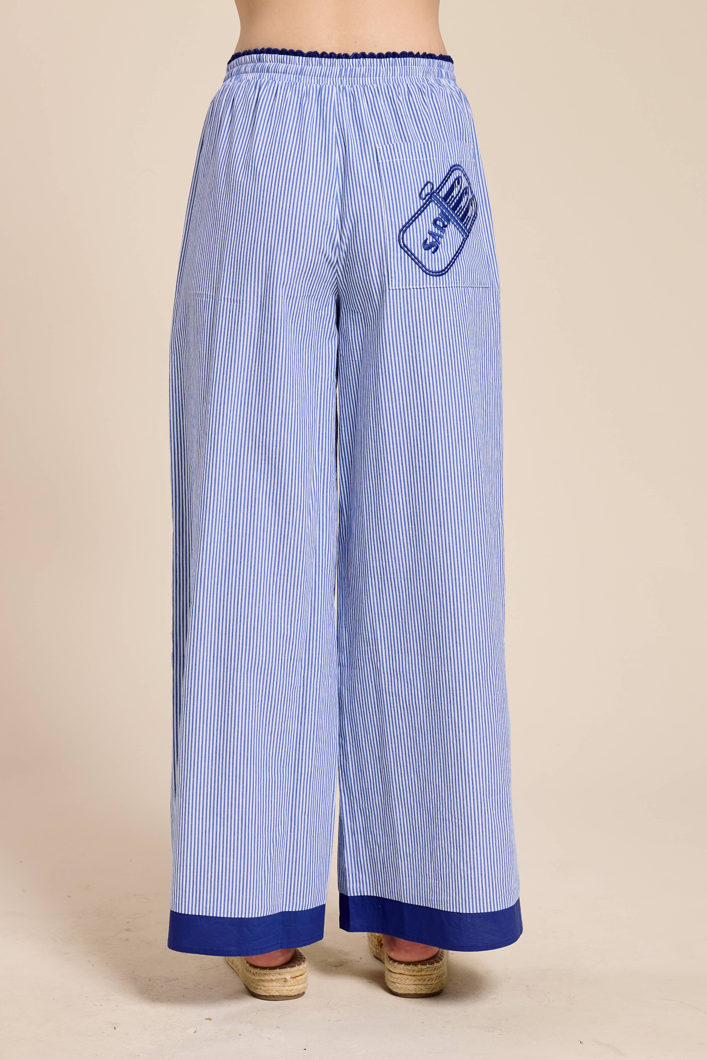 Cote Bleue Embroidered Stripe Pants