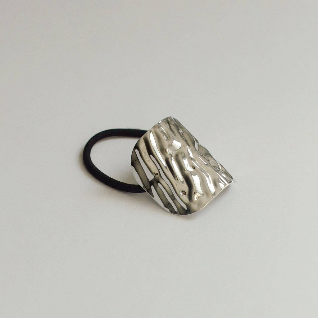 Silver Wide Textured Metal Ponytail Hair Ti