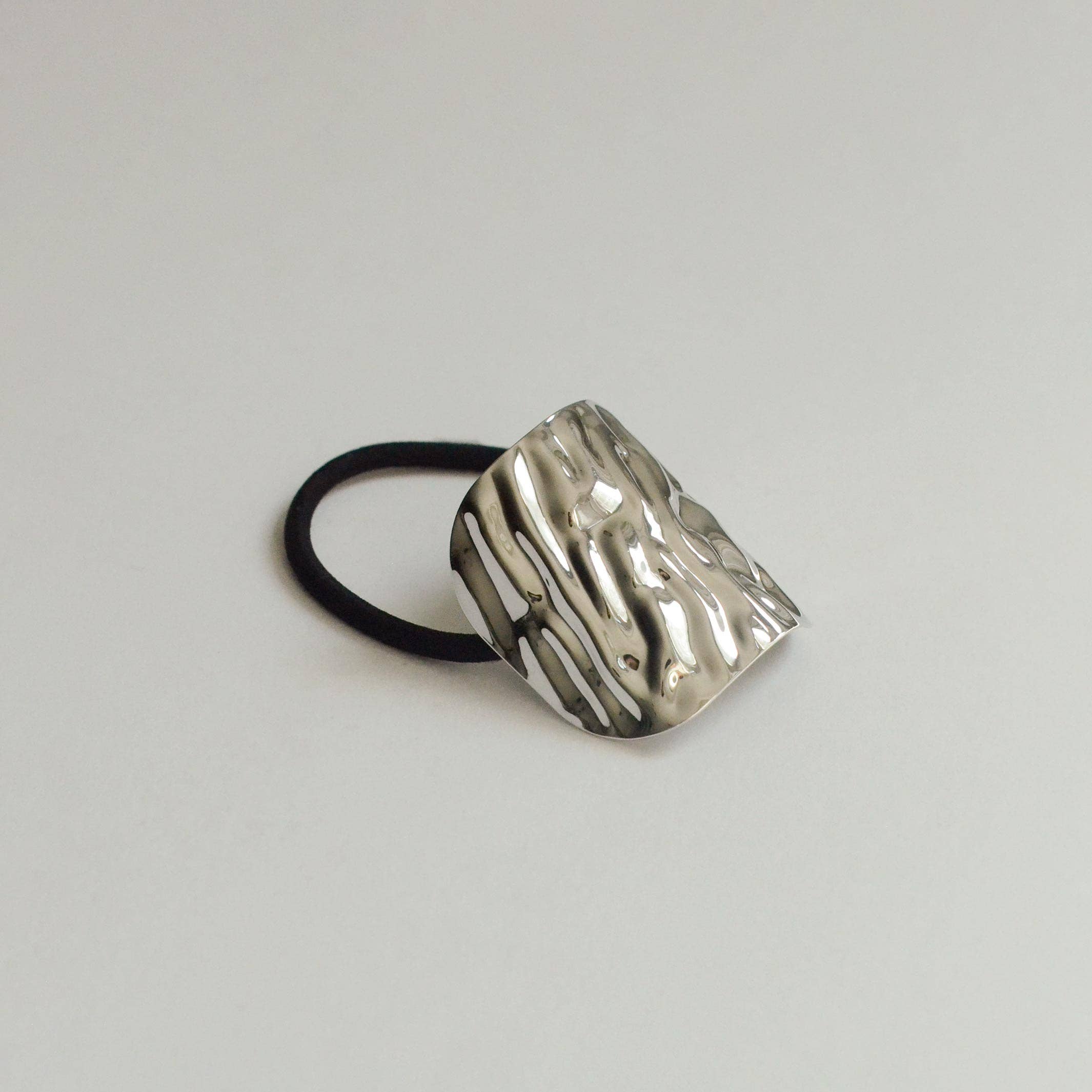 Silver Wide Textured Metal Ponytail Hair Ti