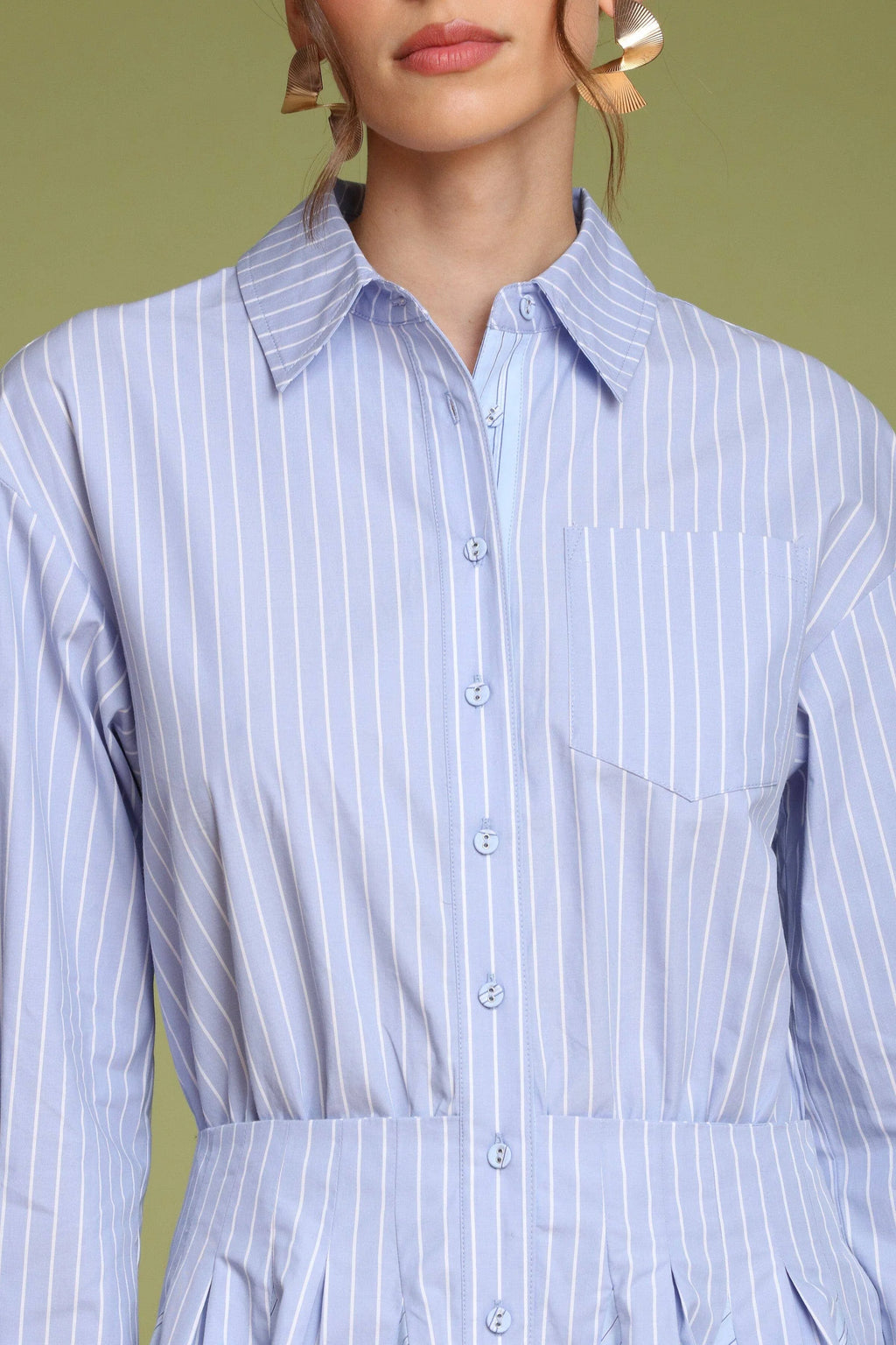Striped Cotton Mini Shirt Dress