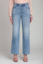 Stone Embellished Wide Leg Jeans