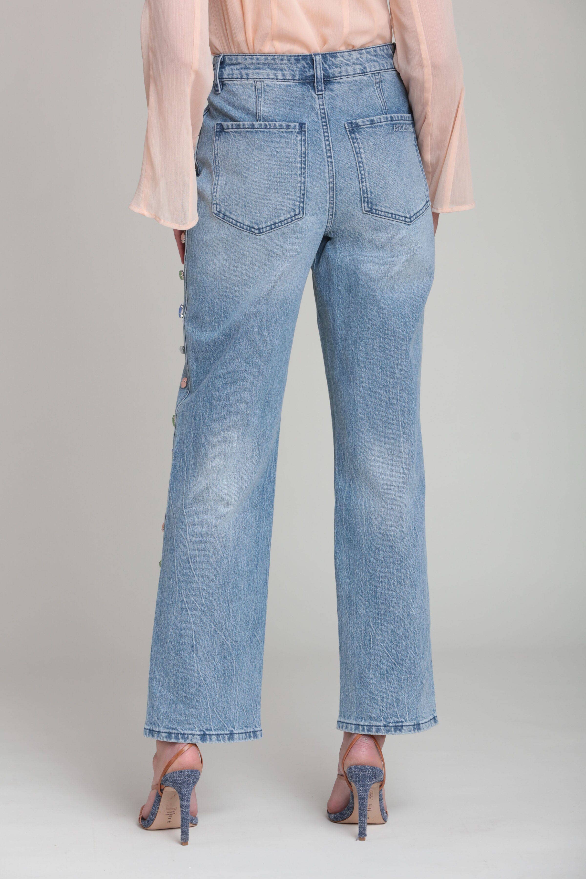 Stone Embellished Wide Leg Jeans