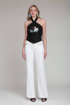 Swan Embroidered Halter Top
