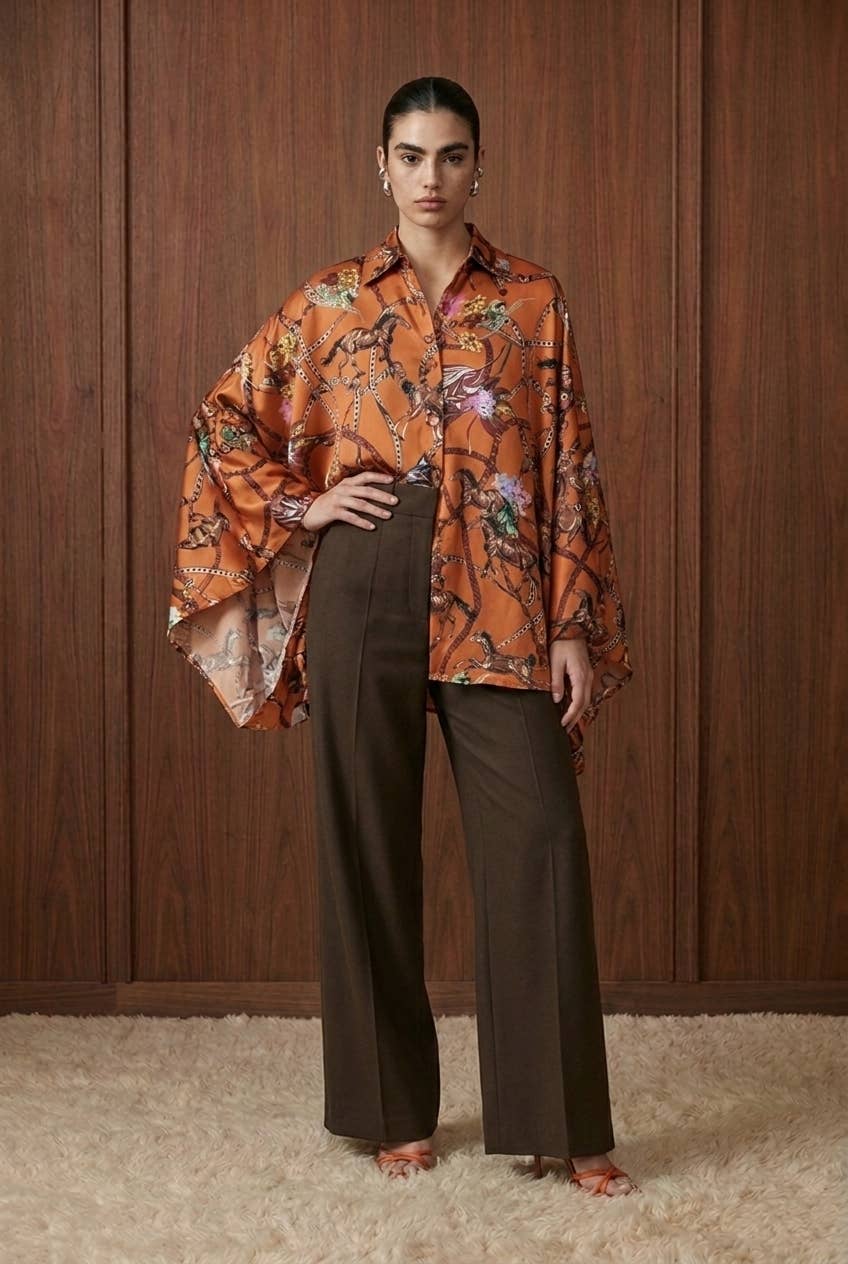 Copper Equestrian Draped Blouse