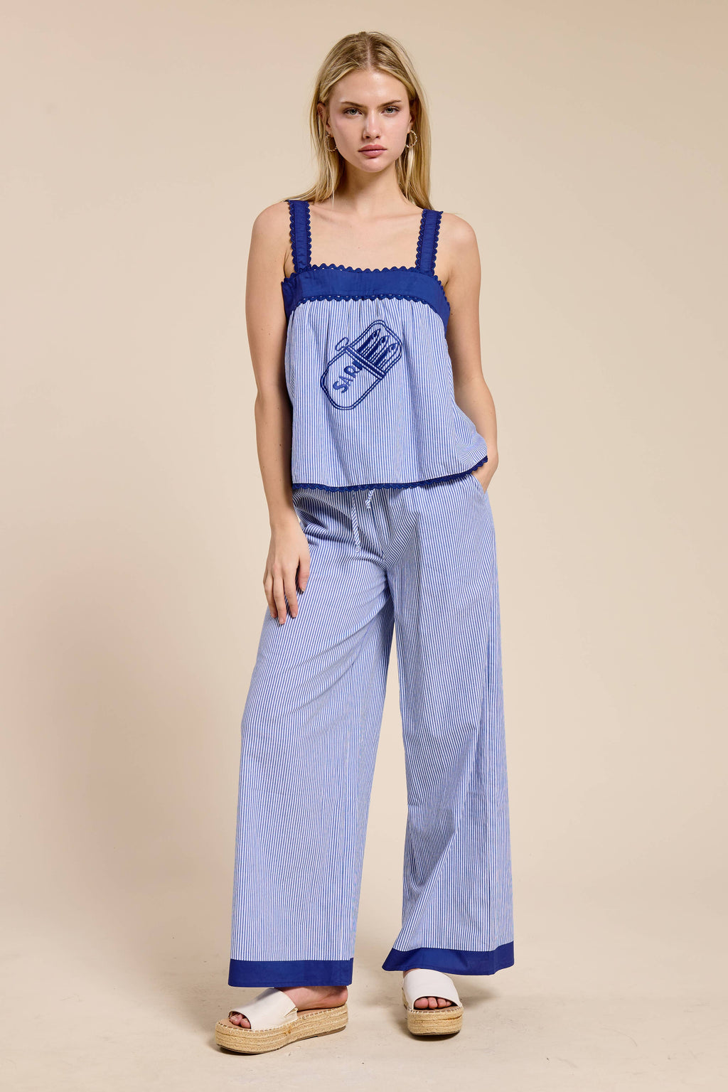 Cote Bleue Embroidered Stripe Pants