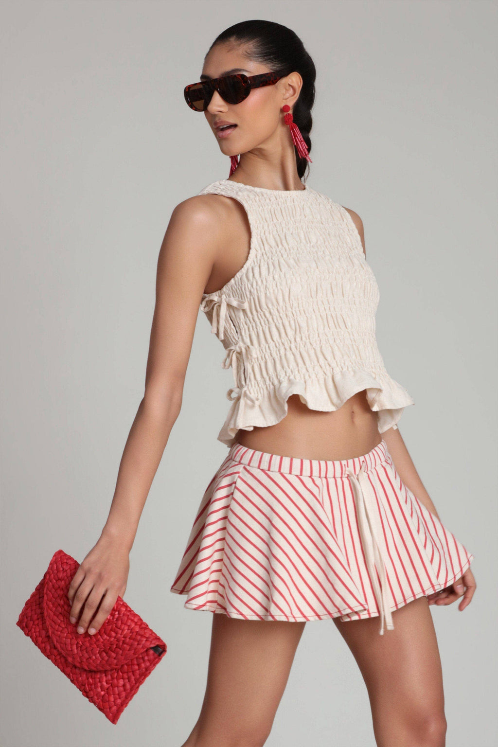 Striped Stretch Cotton Micro Skort