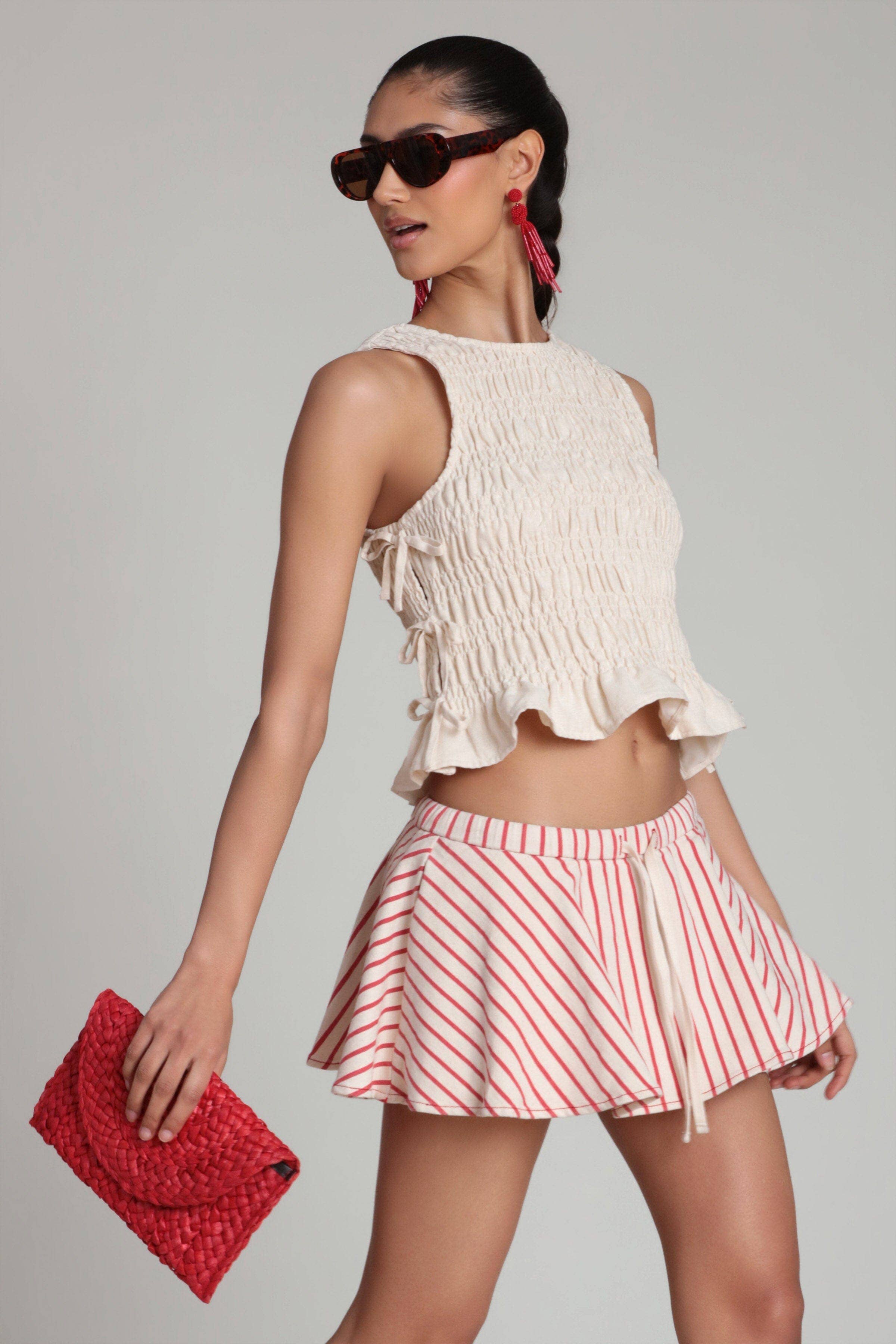 Striped Stretch Cotton Micro Skort