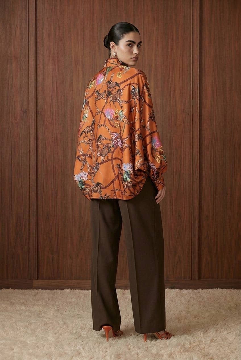 Copper Equestrian Draped Blouse