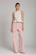 Linen Blend Side-Tie Ruffle Hem Top