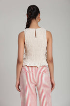 Linen Blend Side-Tie Ruffle Hem Top