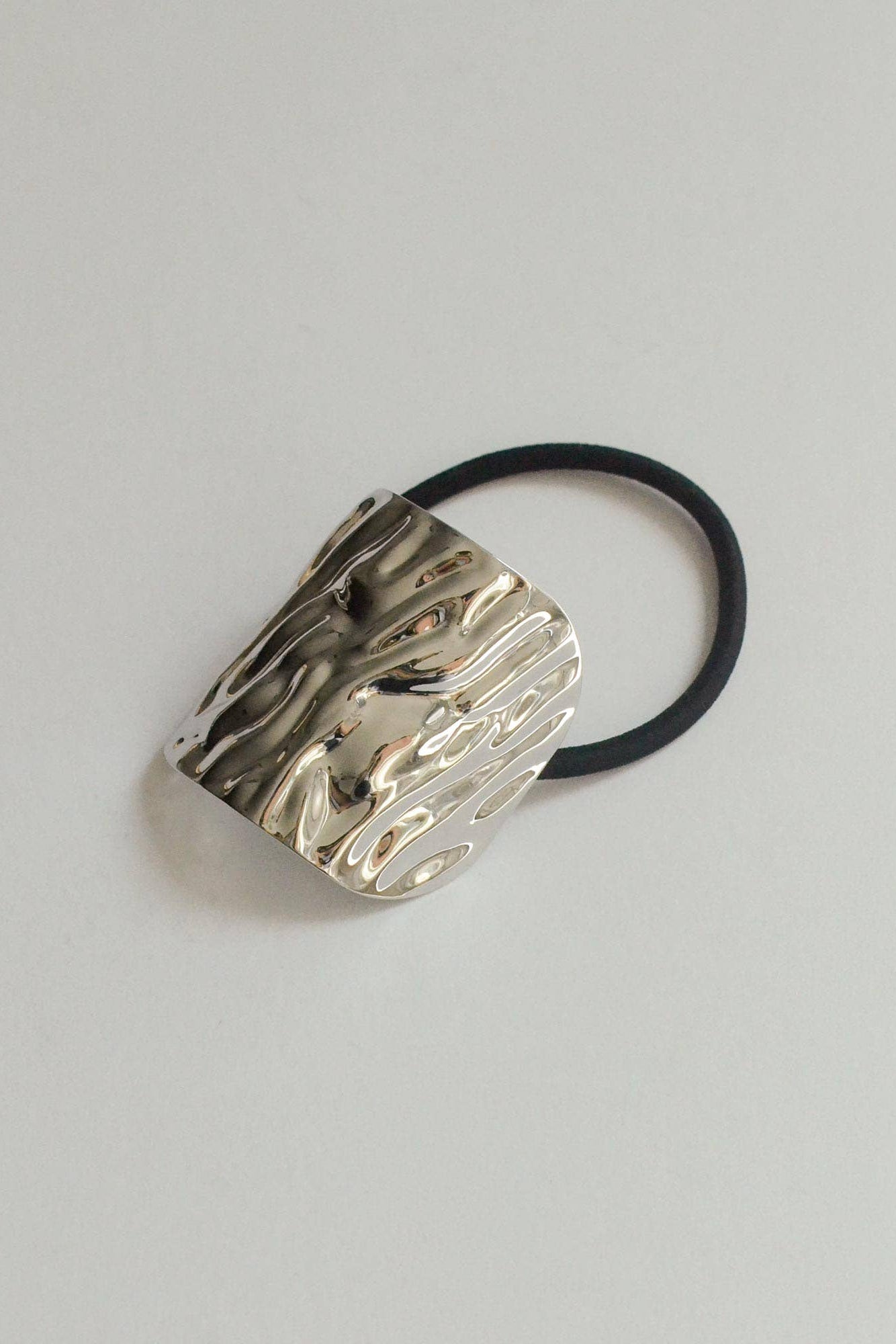 Silver Wide Textured Metal Ponytail Hair Ti