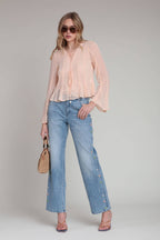 Stone Embellished Wide Leg Jeans