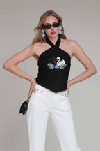 Swan Embroidered Halter Top