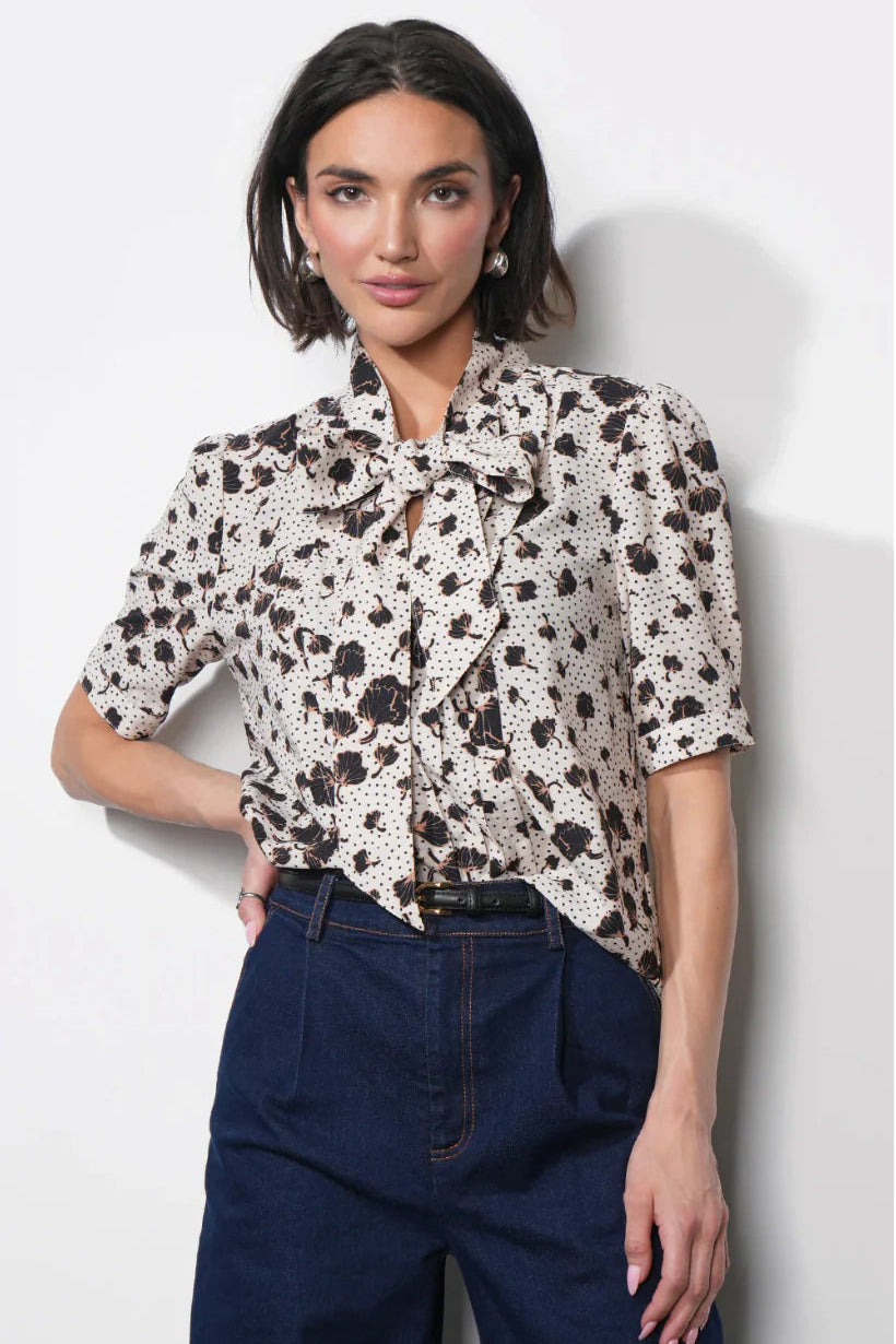 Delilah Scarf Neck Short Puff Sleeve Blouse