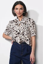 Delilah Scarf Neck Short Puff Sleeve Blouse