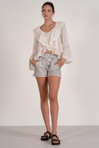 Romantic White Gauze Ruffle Blouse