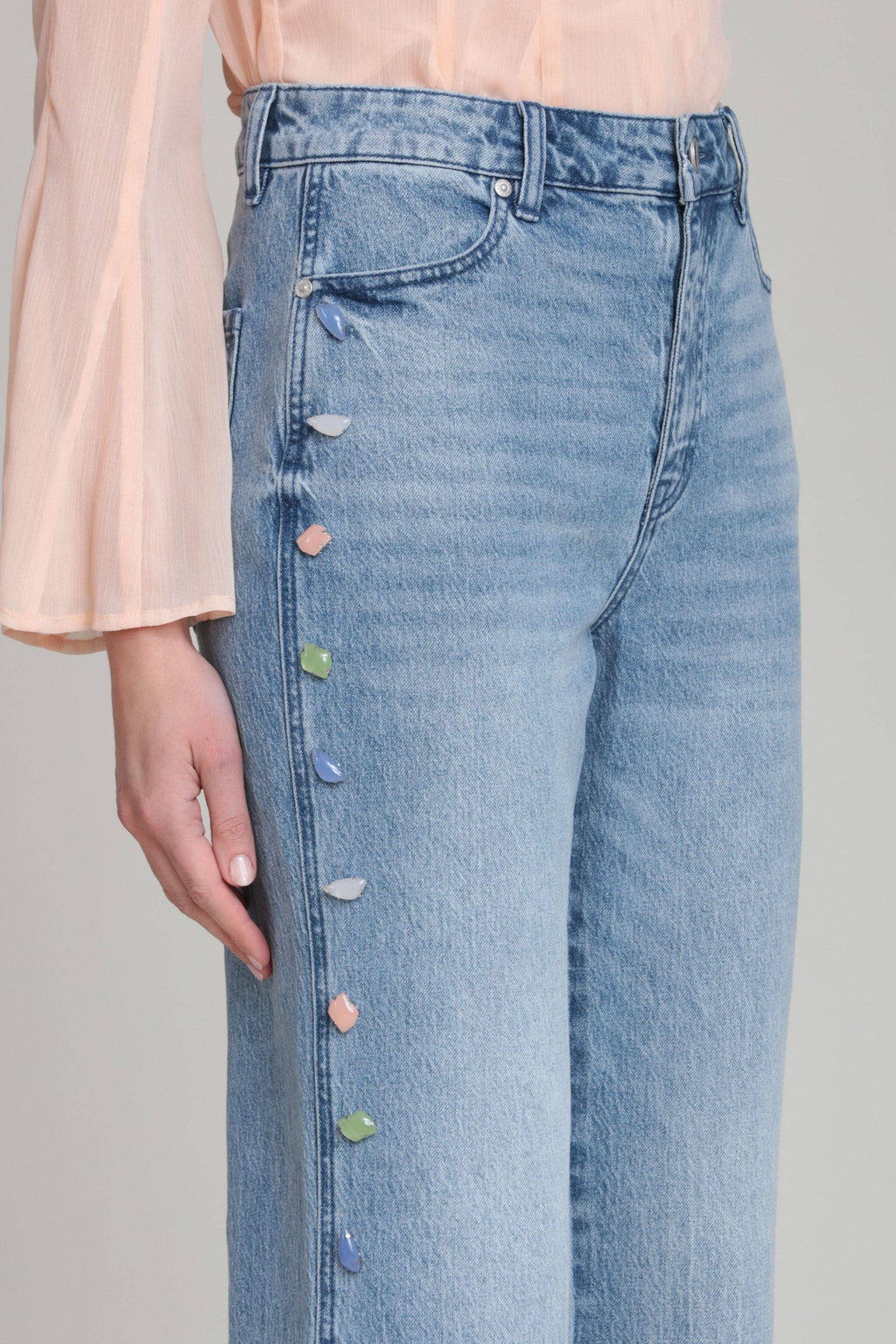 Stone Embellished Wide Leg Jeans