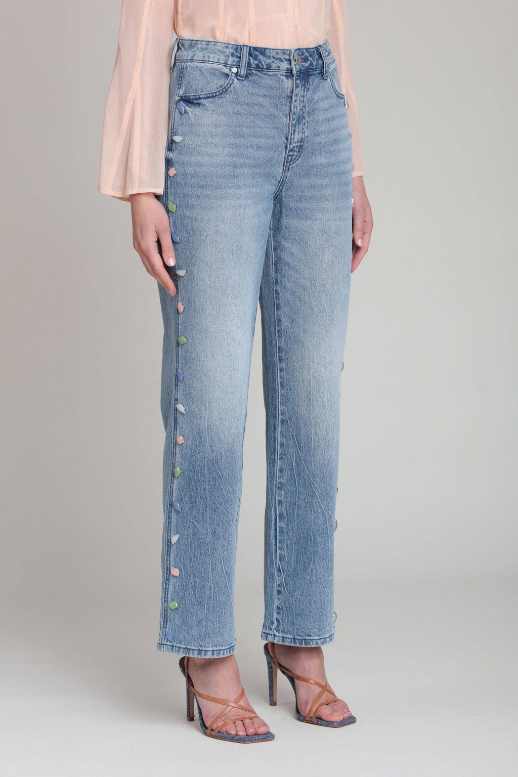 Stone Embellished Wide Leg Jeans