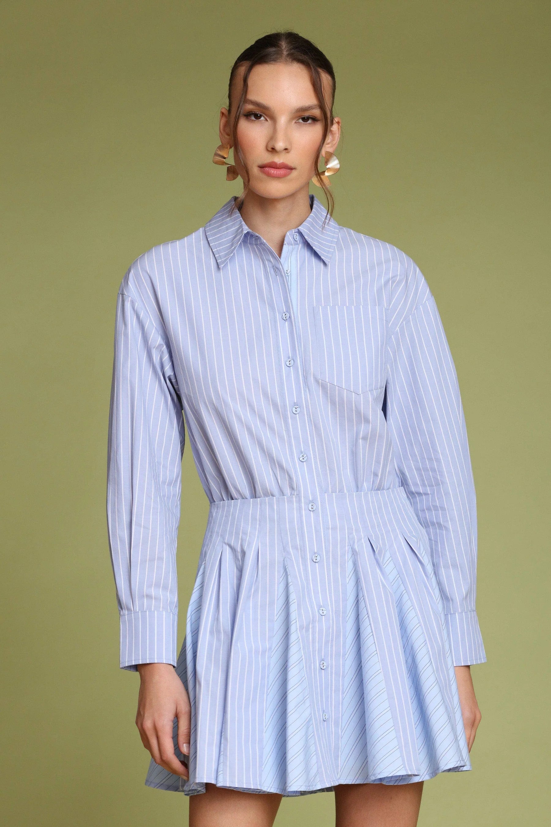 Striped Cotton Mini Shirt Dress