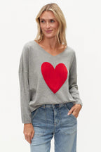 Lovie Graphic Heart V-Neck Sweater