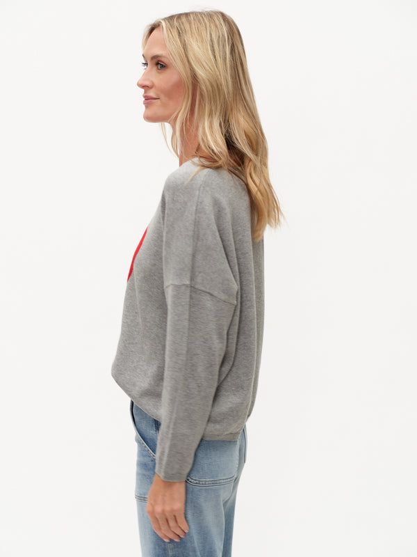 Lovie Graphic Heart V-Neck Sweater