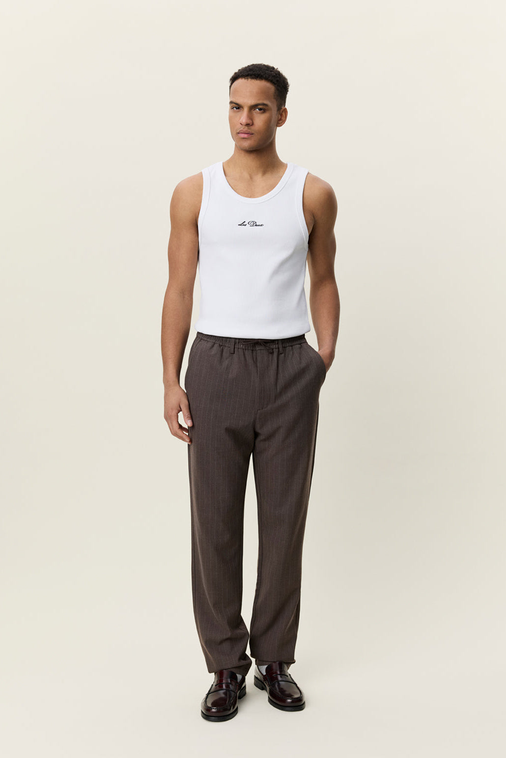 Pinstripe Tapered Suit Pants