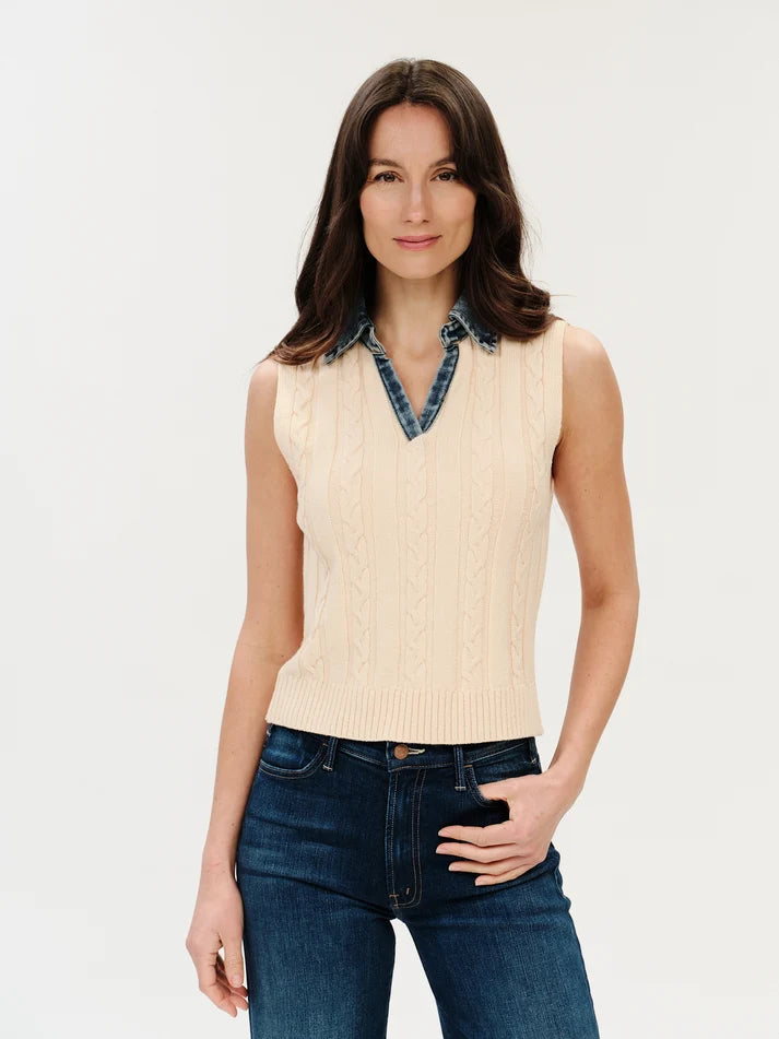 Monica Mixed Media Denim Collar Vest