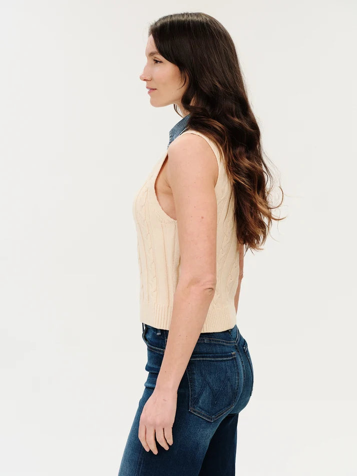 Monica Mixed Media Denim Collar Vest