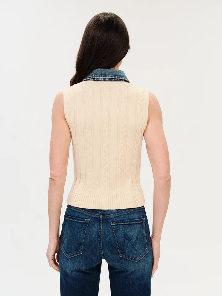 Monica Mixed Media Denim Collar Vest